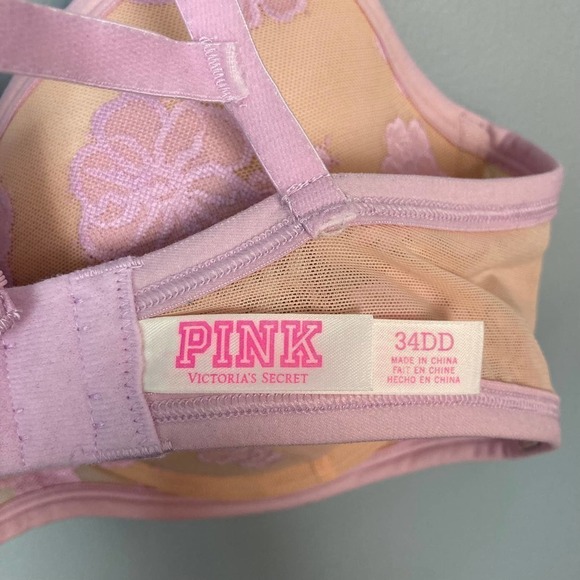 PINK Victoria's Secret Purple Beige Lightly Lined Hibiscus Underwire Bra 34DD - Picture 10 of 12